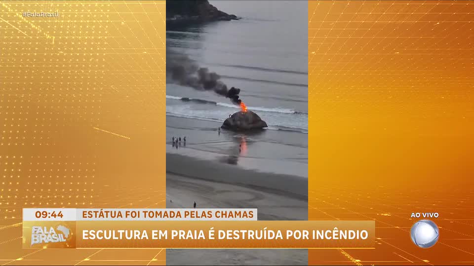 Incêndio destrói estátua de fibra de vidro em São Vicente, no litoral paulista