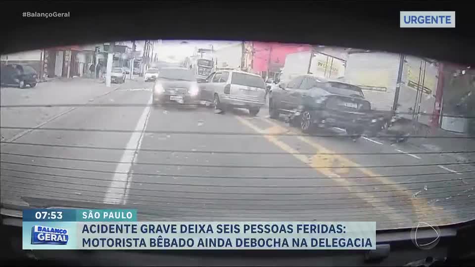 Motorista embriagado bate em três carros e uma moto e deixa seis feridos em SP