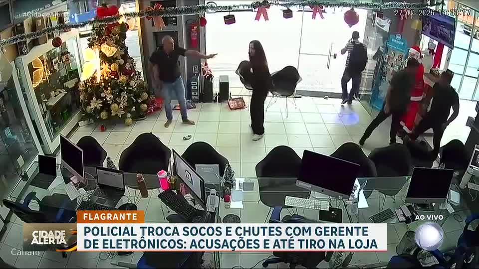Policial procura computador roubado em loja de MG, discussão escala e termina em violência