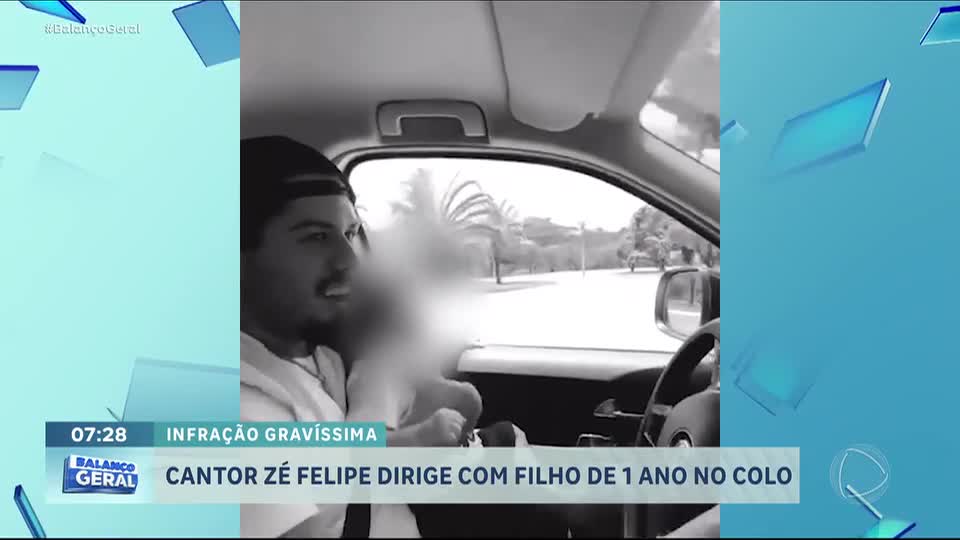 Cantor Zé Felipe é flagrado dirigindo com o filho de 1 ano no colo dentro de condomínio em Goiás