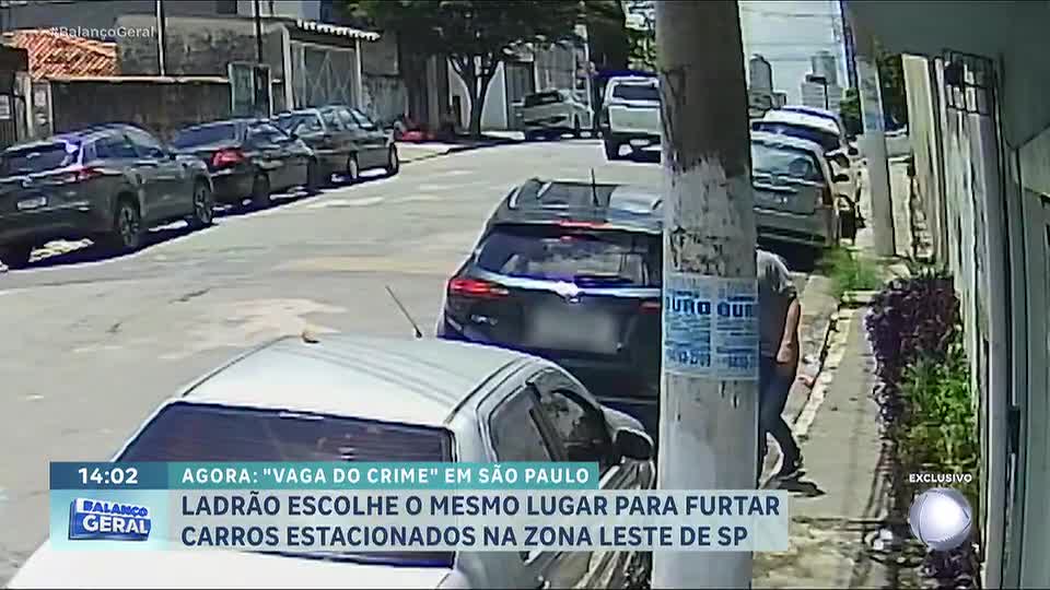 'Vaga do Crime': ladrão escolhe lugar específico na rua para furtar carros estacionados em SP