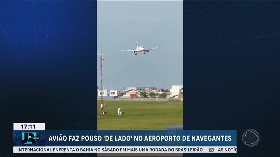 Vento forte faz avião pousar de lado em aeroporto de Santa Catarina