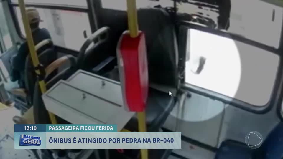 Passageira fica ferida após ônibus ser atingido por pedra e vidro estilhaçar na BR-040