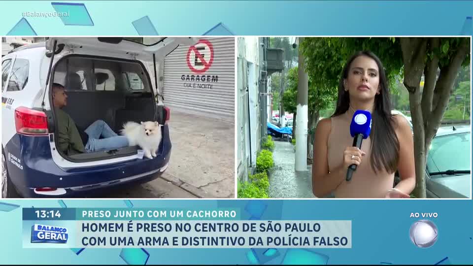 Homem é preso com arma falsa e distintivo e entra no camburão junto com seu cachorro