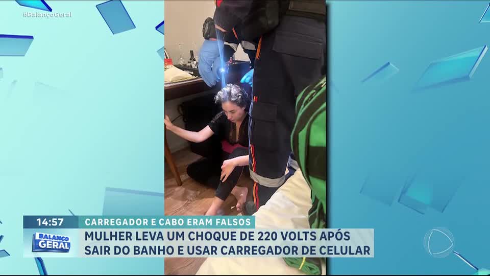 Mulher sofre descarga elétrica ao usar carregador falso após banho