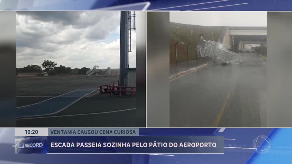 Escada é arrastada pelo vento no Aeroporto de Brasília e tomba após trajeto inesperado