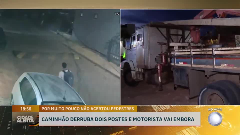 Caminhão derruba dois postes em Ceilândia (DF) e quase atinge pedestres