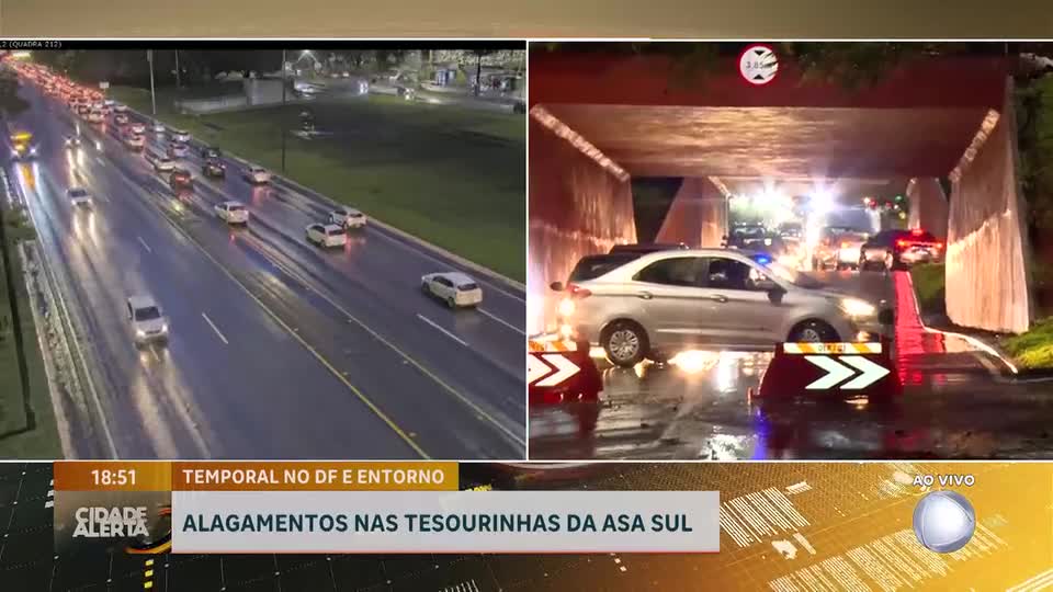 Chuva forte alaga vias em Brasília e deixa carros ilhados na 310 Sul