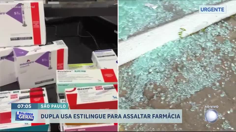 Bandidos usam estilingue para quebrar vidro e assaltar farmácia na zona leste de SP