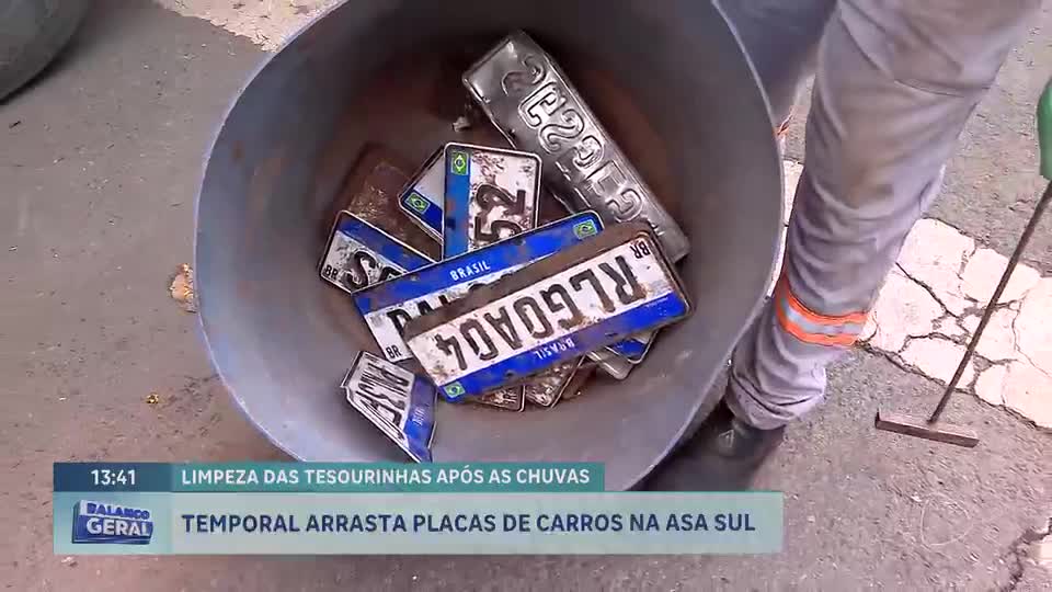 Temporal em Brasília leva placas de veículos e mobiliza limpeza na Asa Sul