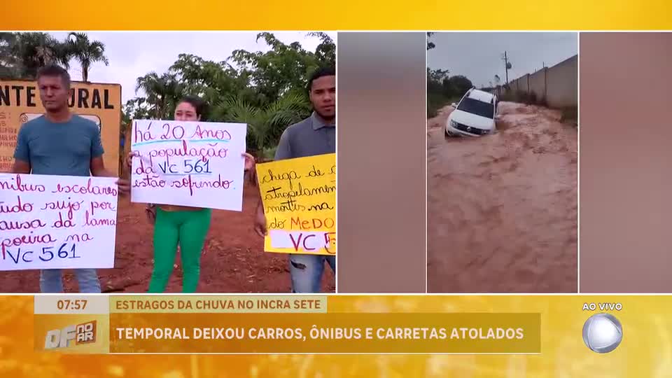 Chuva causa prejuízos em Brazândia (DF) e moradores reclamam de falta de asfalto