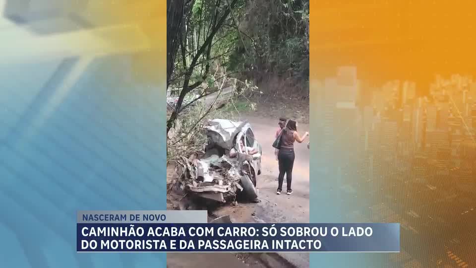 Caminhão destrói carro e deixa somente o lado do motorista e da passageira intactos em Betim