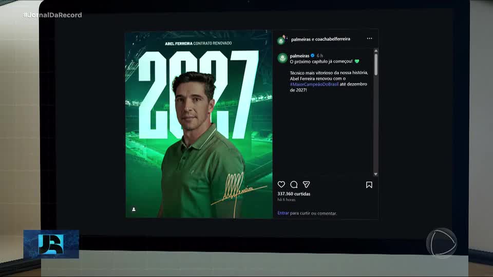 Abel Ferreira renova contrato com o Palmeiras até o final de 2027