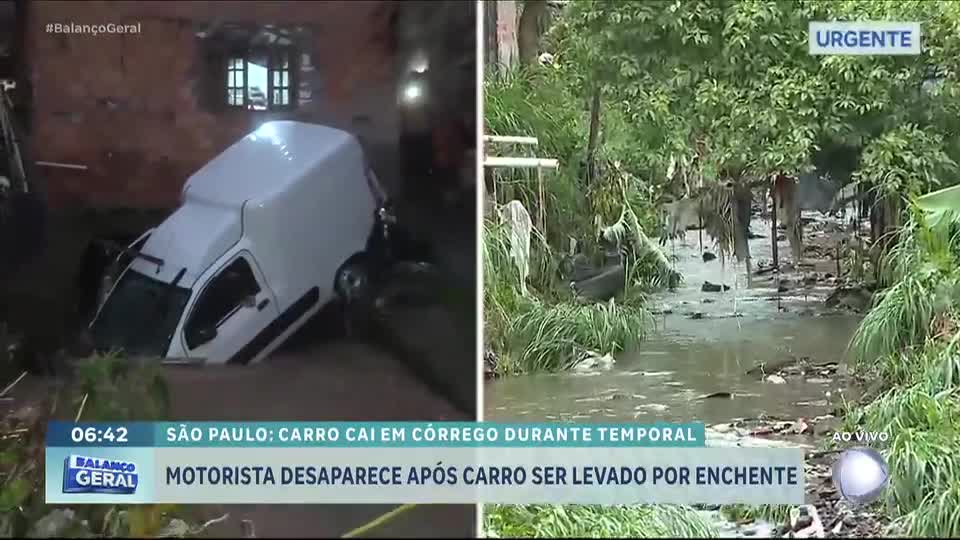 Motorista cai em córrego e desaparece ao tentar atravessar rua alagada em Guarulhos