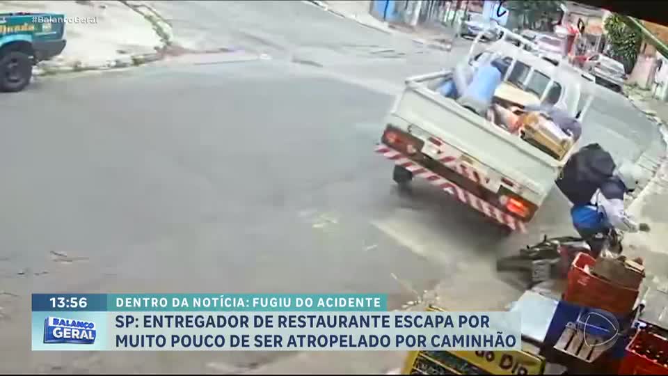 Dentro da Notícia: Entregador escapa de atropelamento por caminhão desgovernado na zona sul de SP