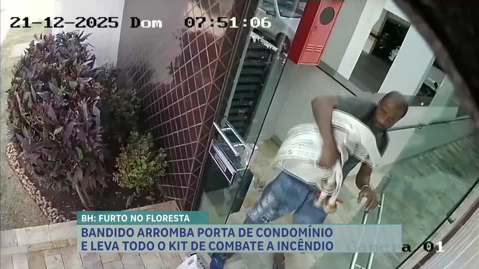 Bandido arromba porta de condomínio e leva todo o kit de combate a incêndio em Belo Horizonte