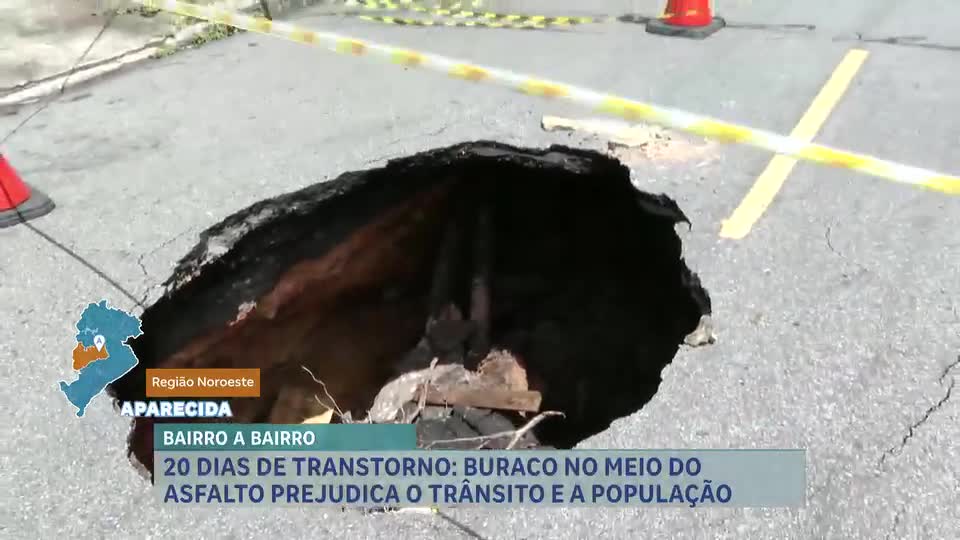Bairro a Bairro: buraco no meio do asfalto prejudica trânsito e população da região Noroeste de BH