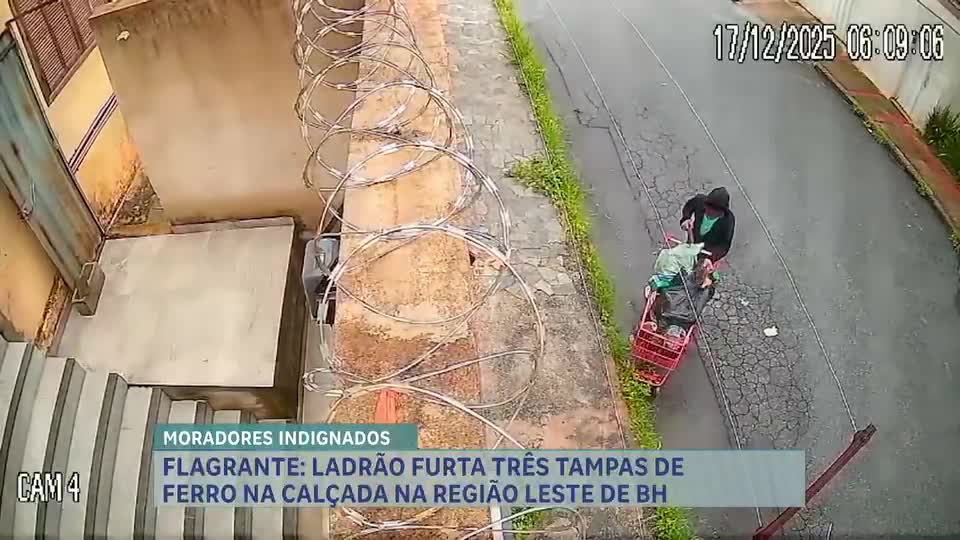 Ladrão furta três tampas de ferro na calçada na região Leste de Belo Horizonte