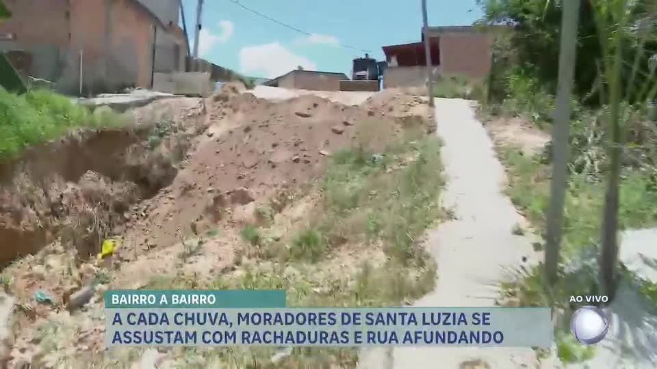 Bairro a Bairro: moradores de Santa Luzia (MG) se assustam com rachaduras e rua afundando